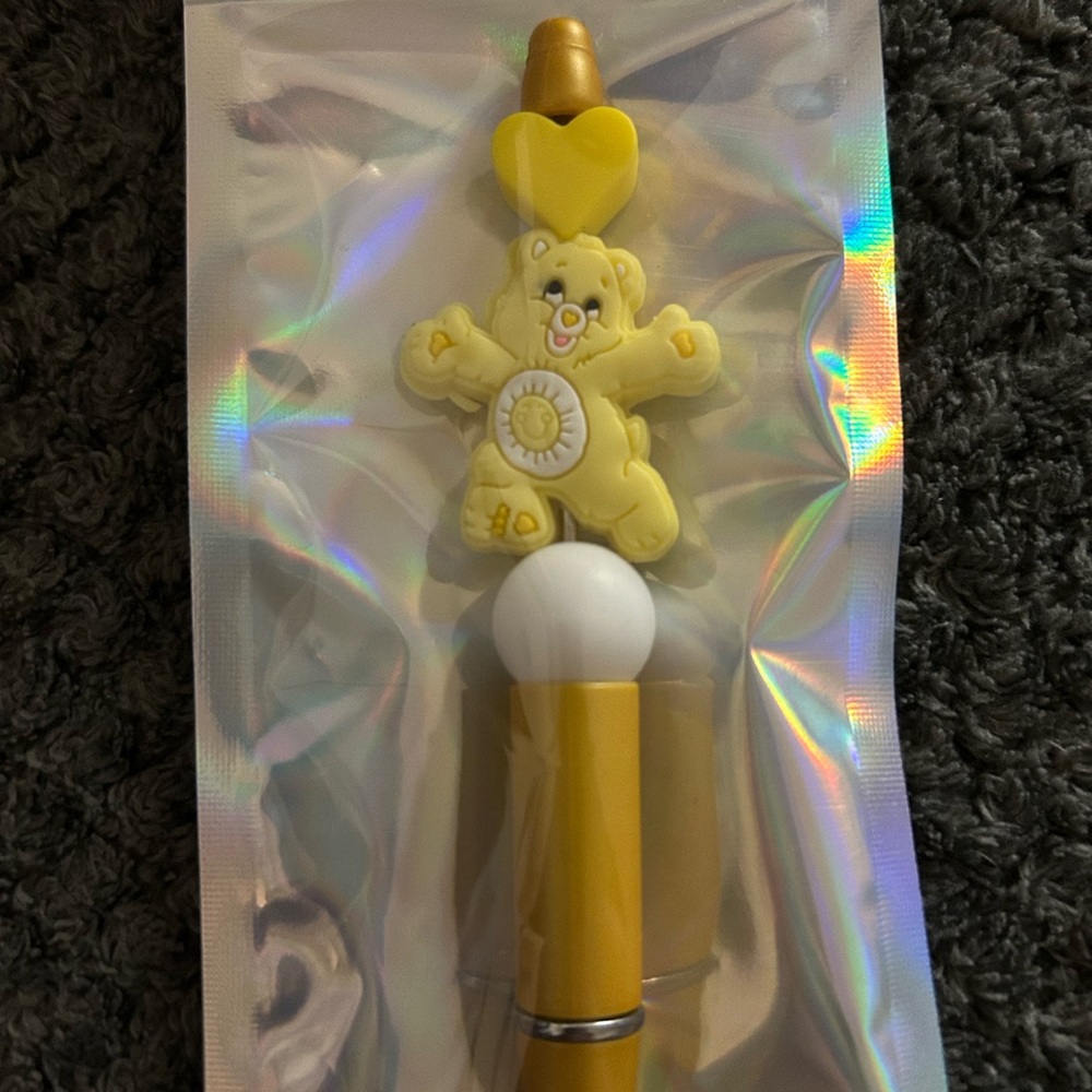 Hand Crafted Yellow Funshine Bear Pen with Heart Topper